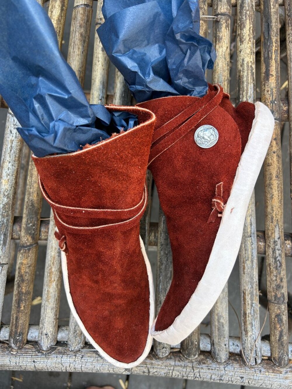 San Agustin Trading Co One Button Handmade Leather Moccasin - Women 7.5, Men 8